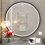 FTOTI 28 Inch LED Black Frame Round Mirror,Round Bathroom Mirror with Light,Anti-Fog & Dimmable Touch Switch, Waterproof IP54,90+ CRI FTOTI