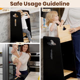 COSYLAND Toddler Standing Tower Adjustable Height - Super Stable Toddler Kitchen Stool Helper - 3 Levels Adjustable Wooden Toddler Kitchen Stool (Natural & Black) COSYLAND