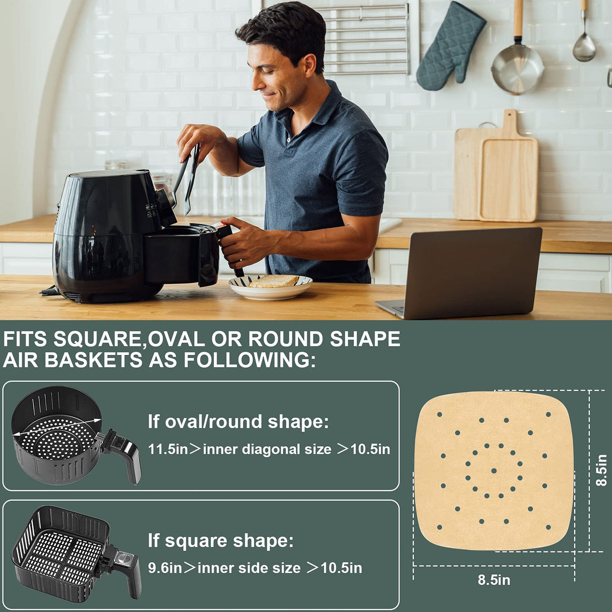 200pcs Air Fryer Parchment Paper Disposable Liner 8.5inch, Premium Perforated for Air Fryer, Streamer, Pans, No Burn, Easy Cleanup (Brown) SyeiouC