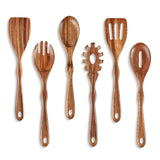 KARRYOUNG Acacia Wood Spoons for Cooking Set of 6, Wooden Cooking Utensil Set, Wooden Spatula, Slotted & Pasta Spoon, Solid Wood Cooking Spoons KARRYOUNG