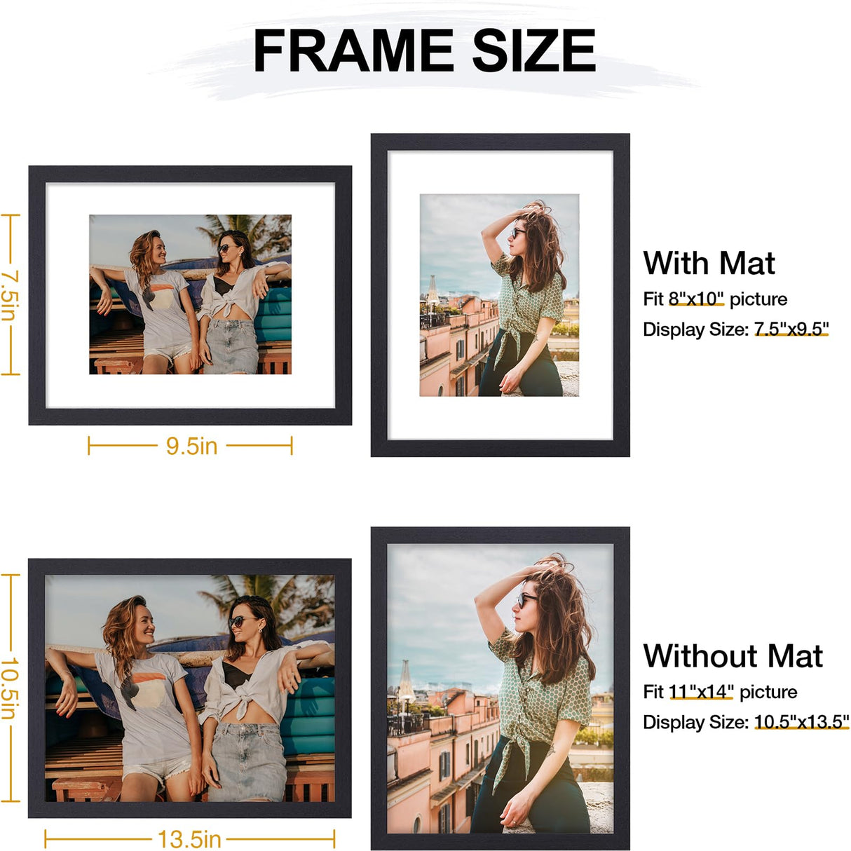 Vittanly 11x14 Picture Frame, Display Pictures 8x10 with Mat or 11x14 without Mat, Photo Frame for Wall or Table Top Display, Black, 1 Pack Vittanly