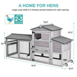 Wooden Chicken Coop with Wheels, Mobile Hen House 80" Outdoor Poultry Cage with Nesting Box Run Suumerpety