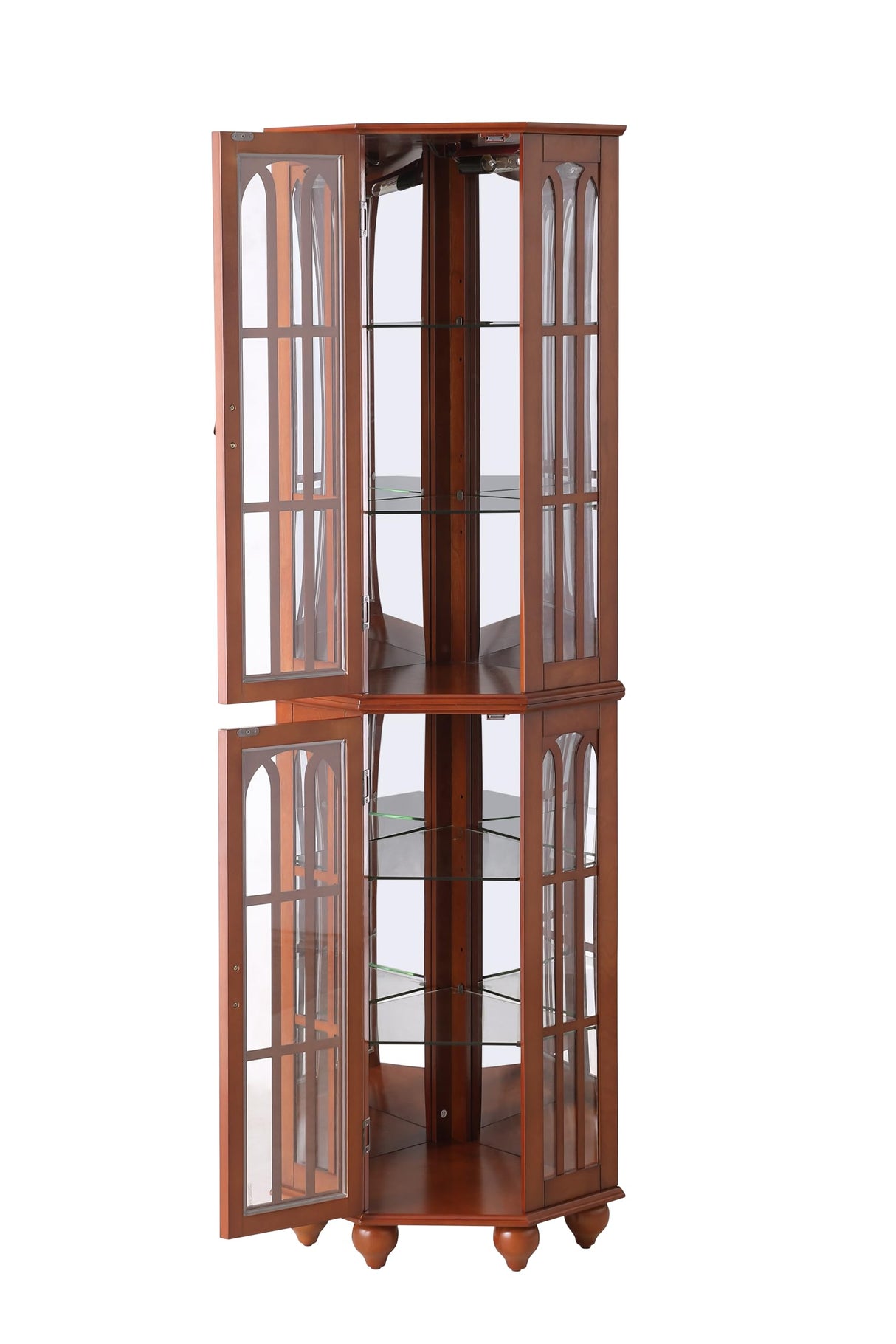 Anveffeg Corner Curio Cabinet with Glass Shelves, Tempered Glass Doors, Solid Wood Legs, 70H x 22W x 16.95D inches (Walnut) Anveffeg
