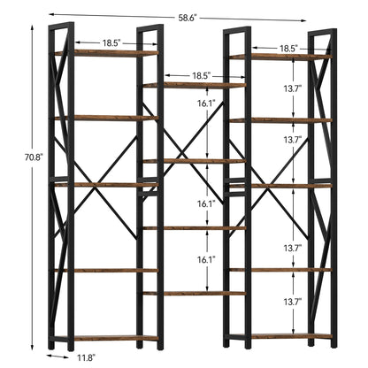 GAOMON 70.8” Triple Wide Rustic Brown 5-Tier Industrial Bookshelf with 14 Open Shelves - WoodArtSupply