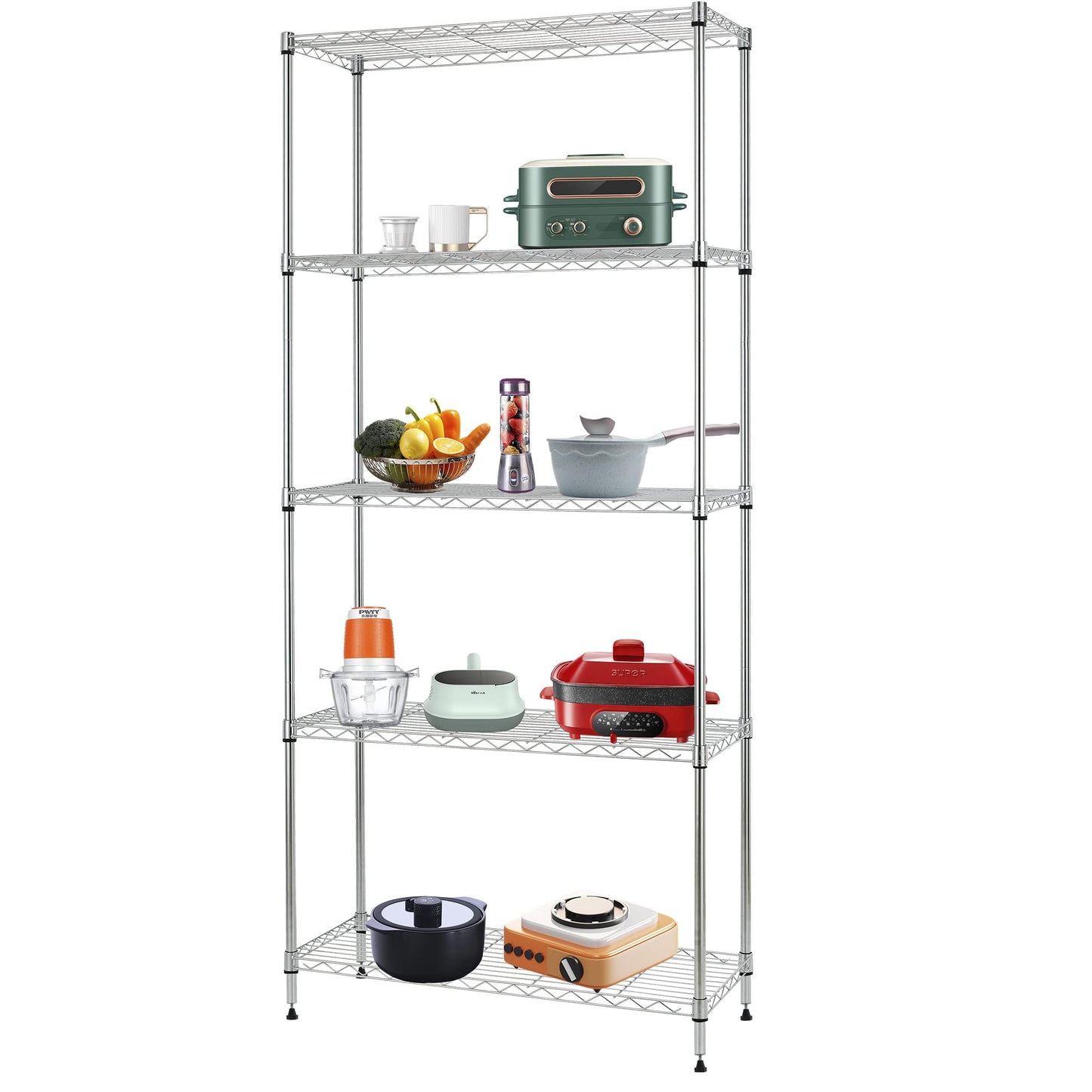 FDW 14" D×24" W×60" H Wire Shelving Unit Metal Commercial Shelf with 5 Tier Layer Rack Strong Steel for Restaurant Garage Pantry Kitchen Garage,Chrome