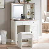 Vanity Desk with Mirror and Lights, Makeup Vanity Desk with Charging Station, Farmhouse Makeup Desk with 3 Adjustable Lighting Modes, Bedroom Vanity for Girls, Women GAMTUE