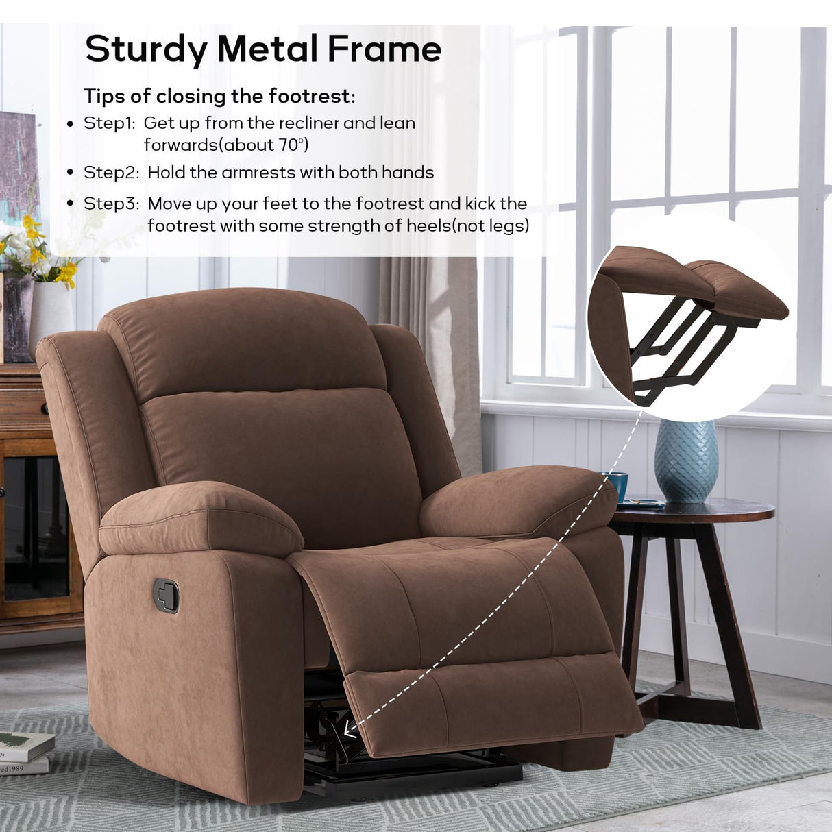 HAOMARKETS Rocker Recliner Chair for Adults, Manual Recliner Chair with Overstuffed Backrest and Armrests, Upholstered Rocking Reclining Sofa Chair for Living Room, Grey HAOMARKETS