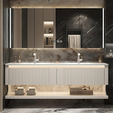 Dual Sink Bathroom Vanity, Modern Bathroom Vanity with Double Sink, 60" Solid Wood Bath Vanity Set Includes Smart LED Mirror Cabinet and Strip Sink Cabinet, Floating Sink Vanities for Home - White LUTHXAY