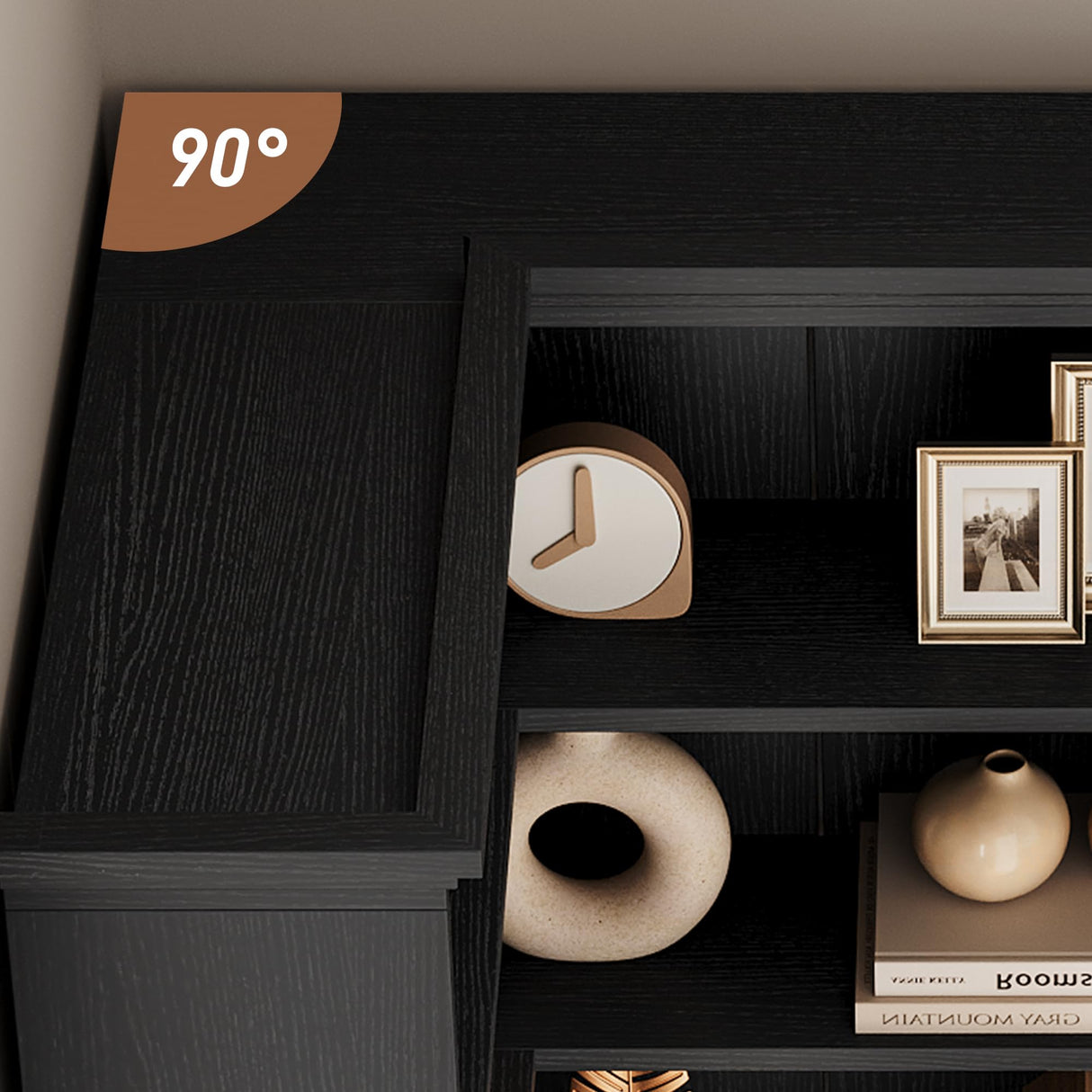 IDEALHOUSE Corner Bookshelf 72.8in Farmhouse Bookcase Large Bookshelf Wood Bookcase Tall 5 Tier Corner Shelf L Shaped Bookshelfs Storage Display Rack Living Room Bedroom (Black Full Panel) IDEALHOUSE