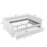 KEIKI Queen Size Boucle Upholstery Daybed with 2 Drawers, Modern Style Tufted Corner Sofa Bed Frame with Solid Wooden Slats, Easy Assembly, No Box Spring Required, for Living Room, Bedroom, Beige KEIKI