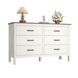 BAZELOR Farmhouse Dresser for Bedroom, 6 Drawers Dresser with Natural Texture, Wood Rustic Wide Chest for Bedroom, Hallway, Entryway, Antique White BAZELOR