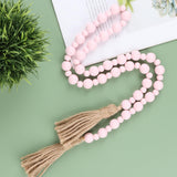 Valentine's Day Wood Bead Garland with Tassels, Farmhouse Rustic Decor Prayer Beads Boho Tassel Garland Decorative Beads for Home Decor (Pink) Yagoo