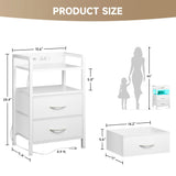 Night Stand Bedside Table Bedroom - Nightstand with Charging Station & LED Light Strip, Bed Side Table with Storage Shelf & 2 Fabric Drawers, Morden White End Table with U-S-B Ports & AC Outlets Lazzanto