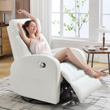 HOMYKA Swivel Rocker Recliner, Manual Glider Rocking Recliner Chair, Leather Swivel Reclining Lounge Chair Nursery Glider Recliners for Small Spaces, Living Room, White HOMYKA