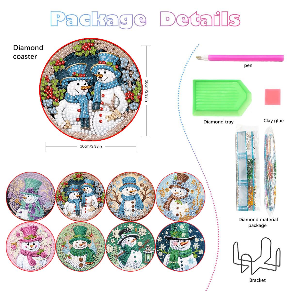 8 Pcs Christmas Diamond Painting Coasters Kits with Holder,DIY Snowman Diamond Art Coaster Kits for Adults & Kids,Paint with Diamonds Coasters Craft Supplies for Holiday Decor Gifts Apcufir