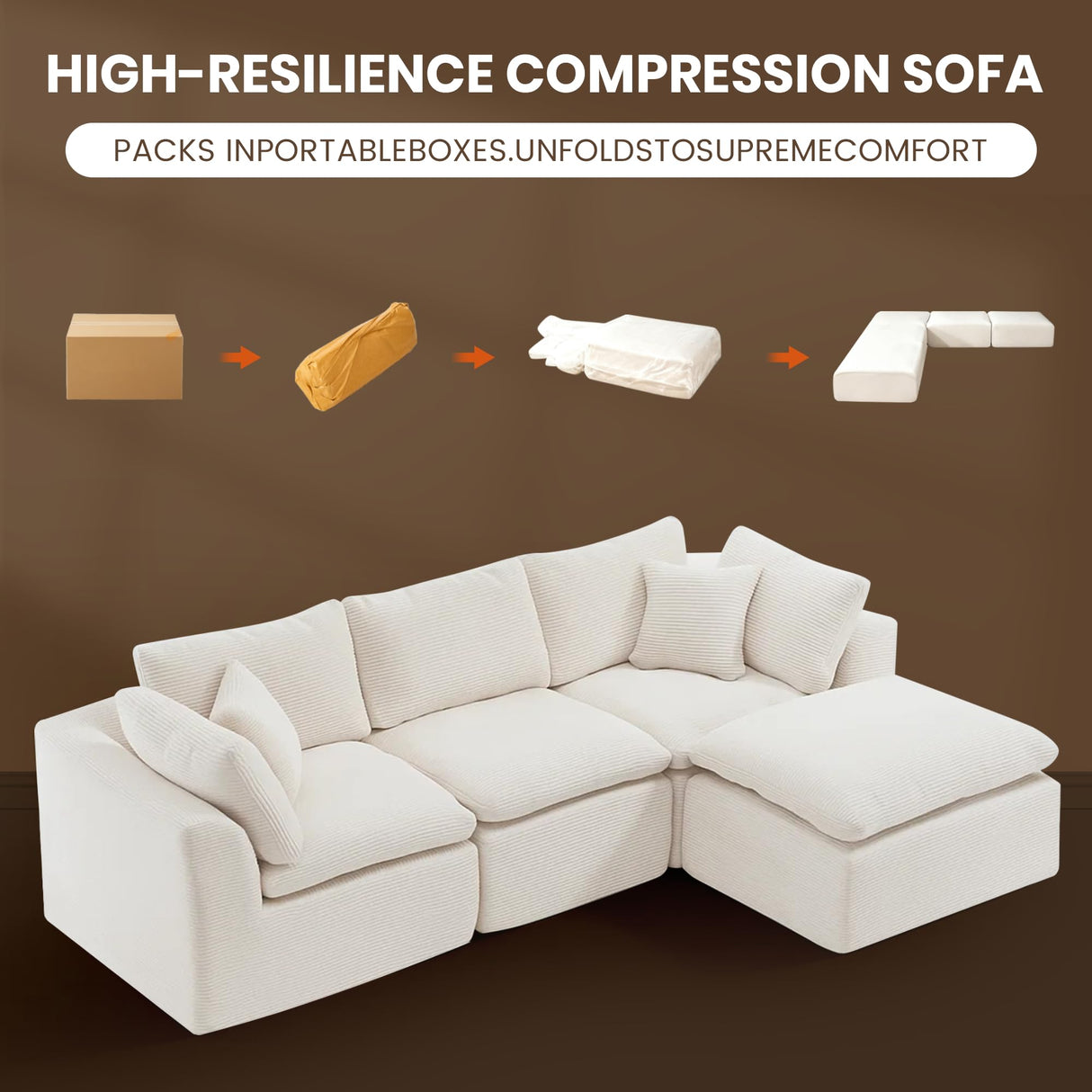 Oversized Cloud Couch Sectional for Living Room - 4 Seater Modular Sectional Sofa with Ottoman Convertible L/U Shaped Boneless Design Warm Couches & Sectionals MastonHome