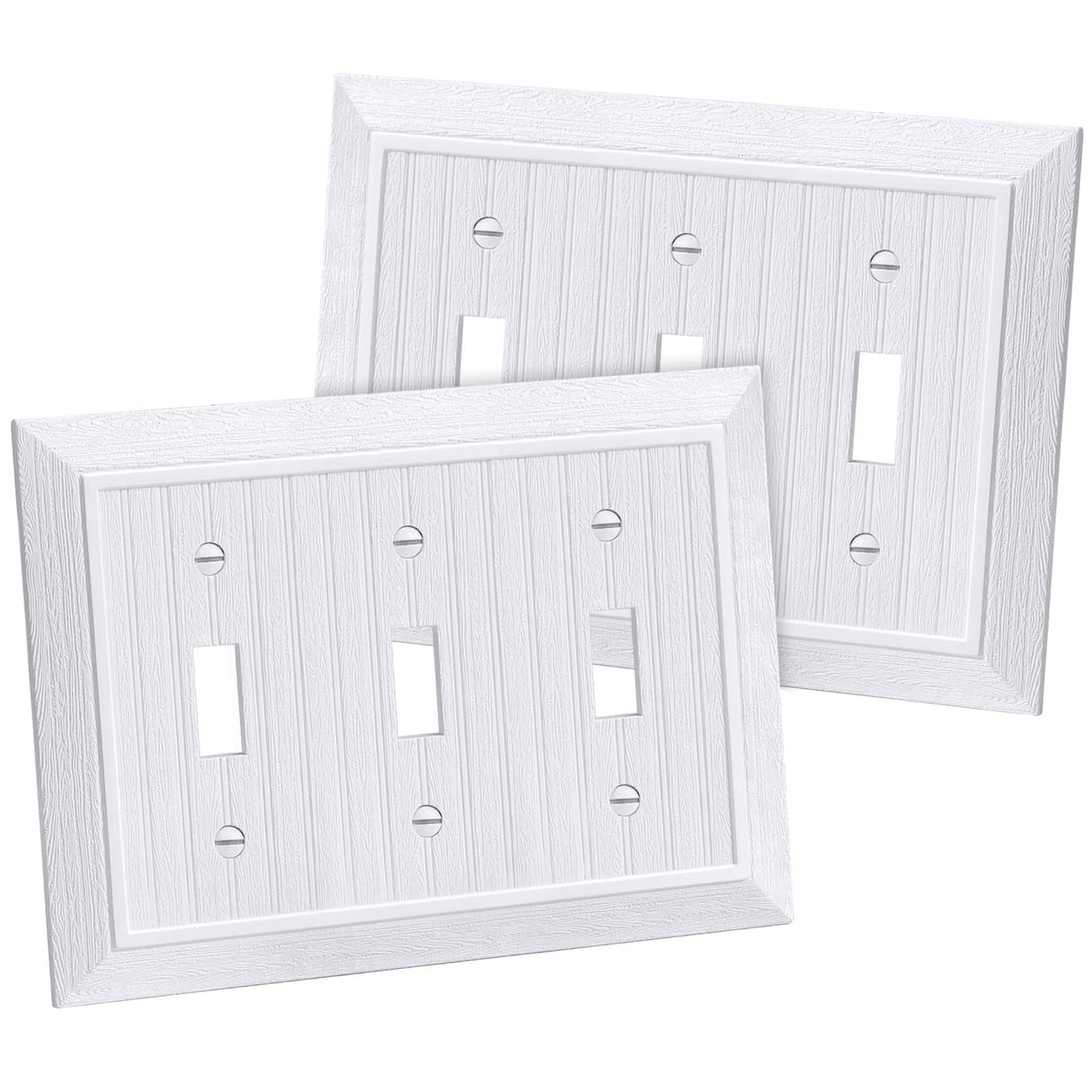 CML Classic Triple Toggle Switch Wall Plate, 3-Gang Outlet Cover, 2 Pack, Vintage Retro Wood Grain Design Beadboard Wallplate, Impact Resistant, Standard Size 6.87”X 4.87”, White CML Hardware