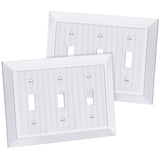 CML Classic Triple Toggle Switch Wall Plate, 3-Gang Outlet Cover, 2 Pack, Vintage Retro Wood Grain Design Beadboard Wallplate, Impact Resistant, Standard Size 6.87”X 4.87”, White CML Hardware