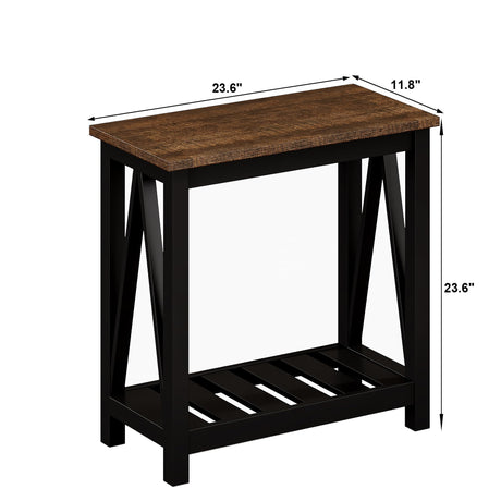ChooChoo Farmhouse End Table, Rustic Vintage Narrow End Side Table with Storage Shelf for Small Spaces, Nightstand Sofa Table for Living Room, Bedroom Black ChooChoo