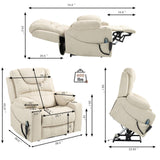 LITVZ 180 Degrees Lay Flat Lift Recliner Chair with Heat and Massage, Dual Motor Infinite Position Electric Power Lift Recliners for Elderly, Big Man Up to 400 LBS, Seniors, White LITVZ