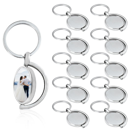 Realand 10Pcs Sublimation Keychain Blanks, 360°Rotatable Metal 2 Side DIY Key Chains Dog Tag Key Label, Half Round