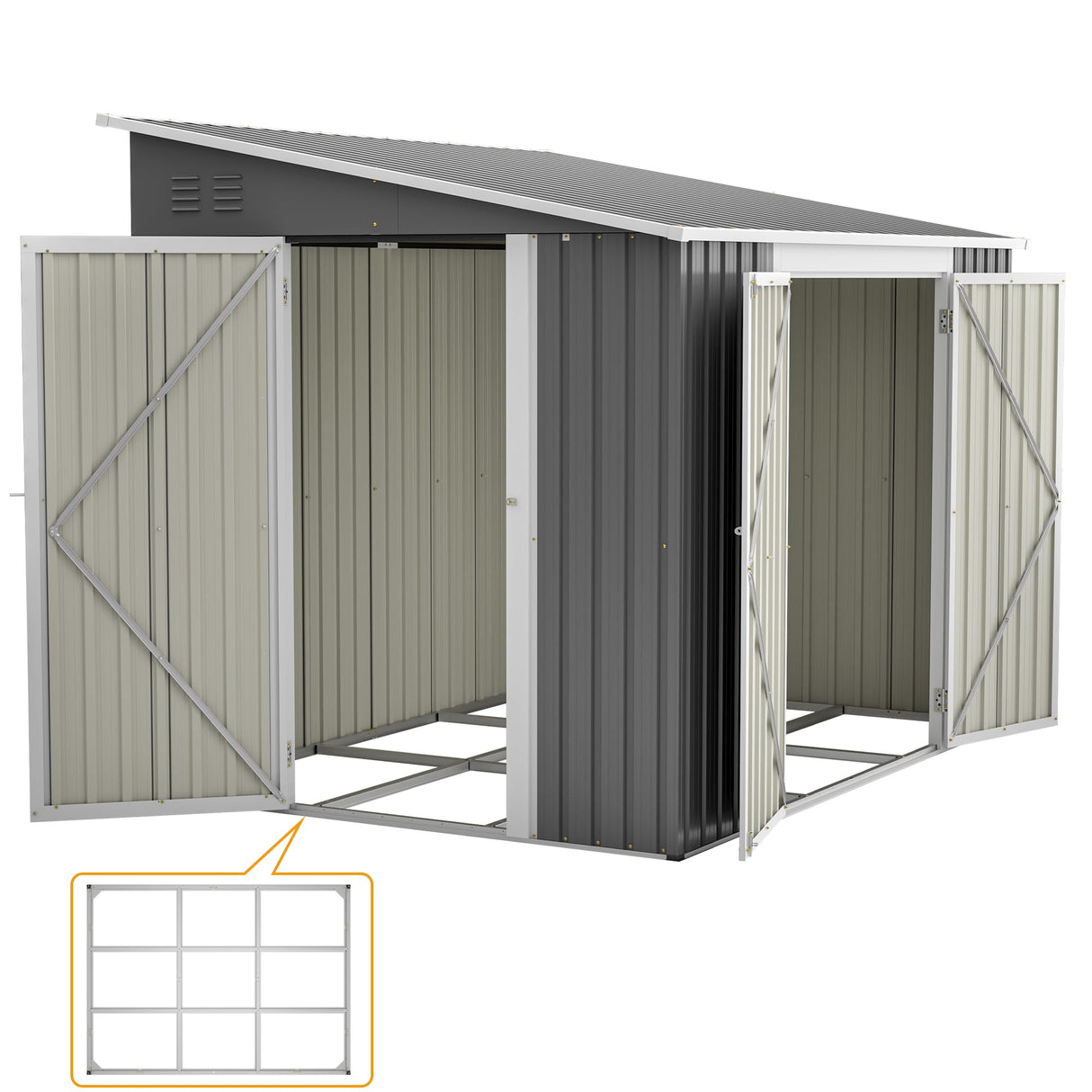 6x8FT Metal Outdoor Storage Shed with Floor Frame,Large Tool&Lawn Mower Shed with Two Lockable Doors for Garden Backyard Patio Storage,Outside Lean to Waterproof Storage Shed Thanaddo