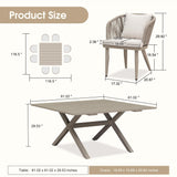 PURPLE LEAF 9 Pieces Outdoor Metal Furniture Set Patio Conversation Sets Dining Set, 1 Square Dining Table and 8 Modern Chairs with Cushions Seat Champagne PURPLE LEAF