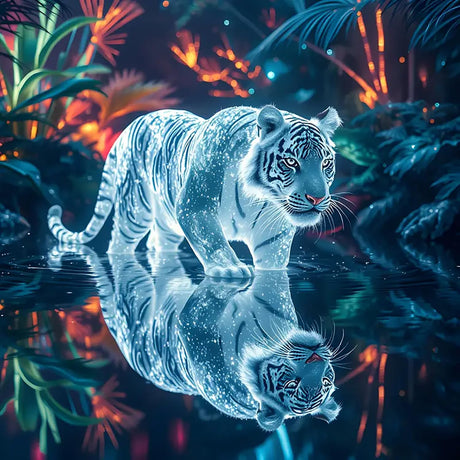 5D Diamond Painting Kits for Adults Beginners,Tiger Lake Diamond Art Kit,DIY Full Round Drill Diamond Dot Gem Art Kits for Adults,Home Wall Decor 13.78x13.78 Inch Acelii