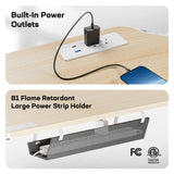 HUANUO 63″ Dual Motor L-Shaped Standing Desk, Built-in Power Outlets, Electric Height Adjustable Corner Computer Desk, Large Power Strip Holder, Sit Stand Up Desk with 3 Preset Heights, Natural Wood HUANUO