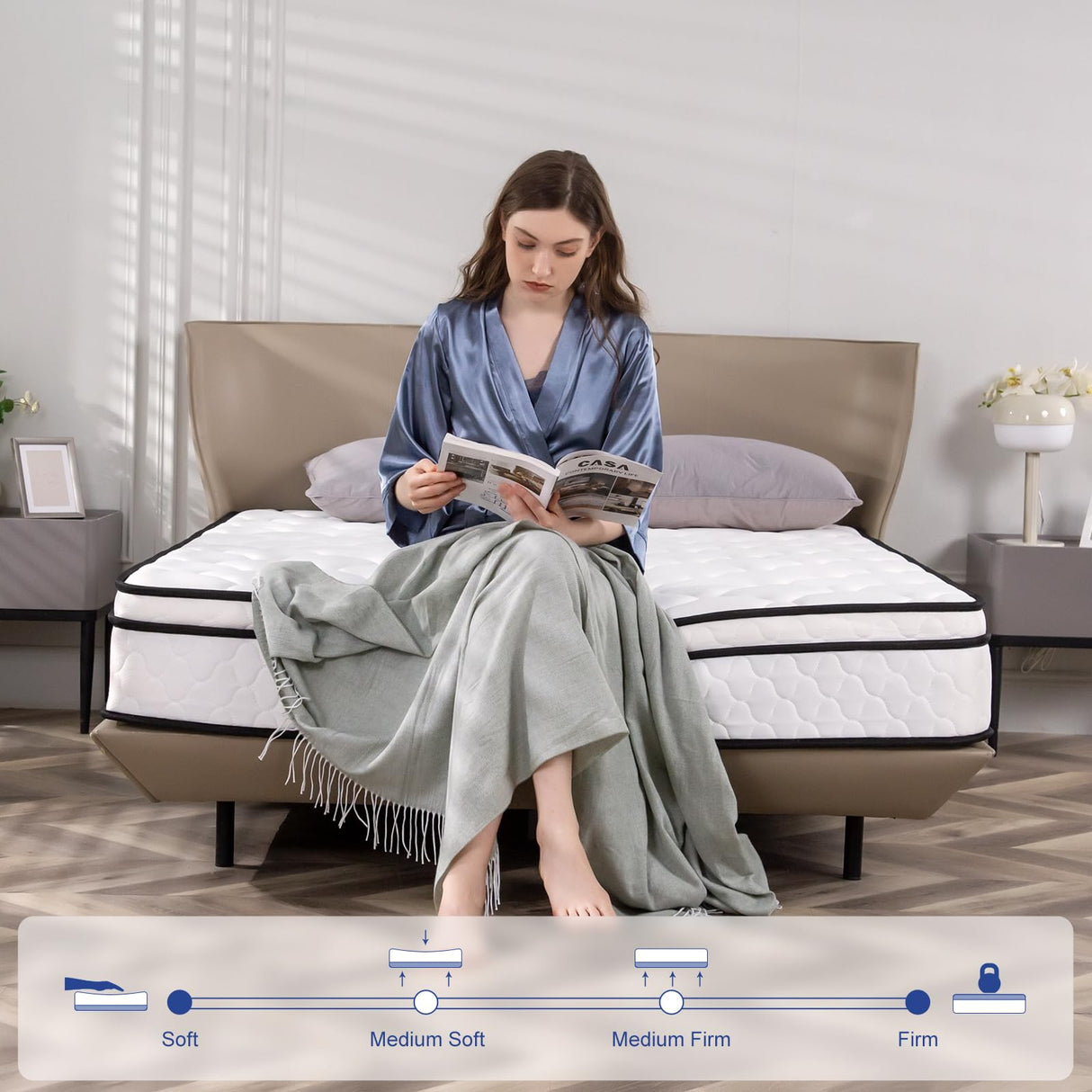 Queen Mattress, 10 inch Queen Size Mattress Hybrid in A Box, Bonnell Coil Queen Size Mattress Medium Soft Feel with High Density Foam for Pressure Relief REGOSS