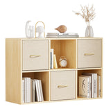 EXPERLAM 6 Cube Storage Organizer - Solid Wood Bookshelf with 3 Storage Bins, Cube Shelf with 2 Removable Back Panels, Vertical or Horizontal Bookcase, Open Book Shelf for Bedroom, Living Room, Office EXPERLAM