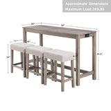 DUHOME 4 Piece Bar Table Set with Power Outlet,Industrial Breakfast Table with 3 Padded Stools Solid Wood Counter Height Dining Table Set for Living Room, Dining Room Cream+Brown DUHOME