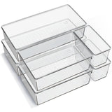 6 Pack Large Clear Plastic Drawer Organizer Trays, Acrylic Kitchen Drawer Organization and Storage Dividers, Non-Slip Storage Bins for Makeup, Kitchen Utensils, Bathroom, Jewelries and Office Desk Criusia