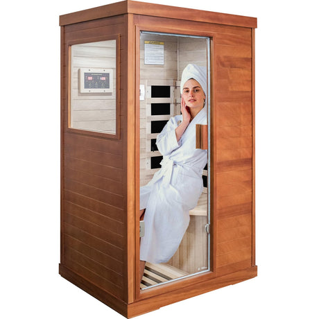 OUTEXER Far Infrared Sauna Home Sauna Spa Room Low-EMF Wood 800W Indoor Saunas with Control Panel and Tempered Glass Door, Room:35.2 * 27.6 * 61.6Inch OUTEXER