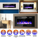 60 inch Wall Mounted Electric Fireplace, Multi LED Flames Fireplace Insert with Crystal, 750/1500W Fireplace Heater,Remote/Touch Screen Control Recessed Fireplace for Halloween,1-8H Timer / 400 Sq. FANGJI