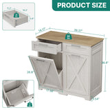 YITAHOME Double Tilt Out Trash Cabinet 20 Gallon, Wooden Free Standing Laundry Cabinet with Barn Doors, Kitchen Trash Recycling Cabinet with 2 Drawer, Tilt-Out Hamper for Kitchen, Off White YITAHOME