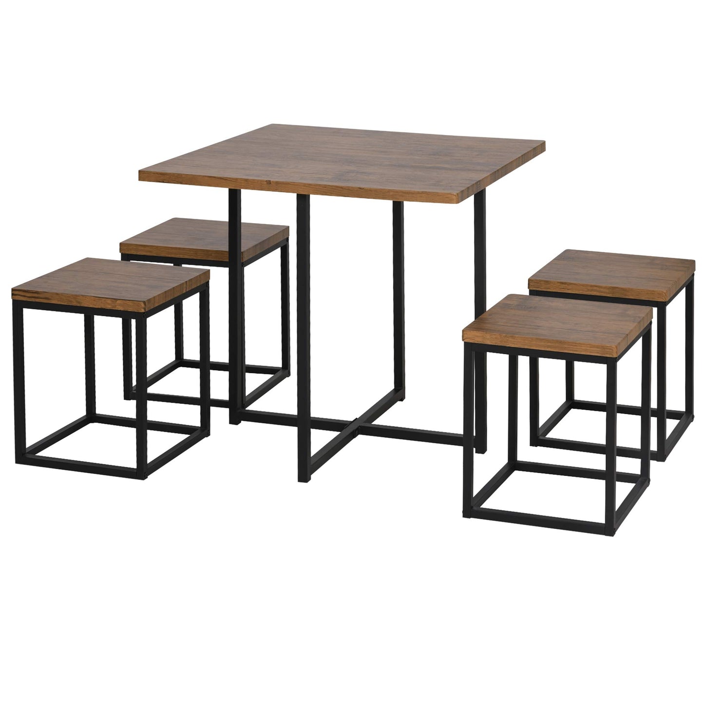 HOMCOM 5-Piece Square Dining Set for 4 in Walnut Wood Finish - Perfect for Small Spaces