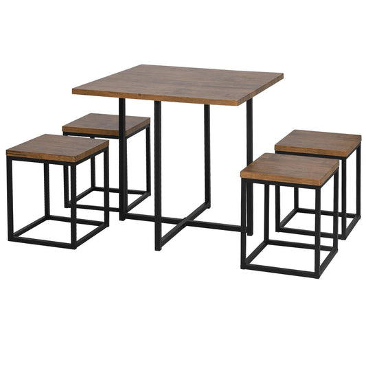 HOMCOM 5-Piece Square Dining Set for 4 in Walnut Wood Finish - Perfect for Small Spaces