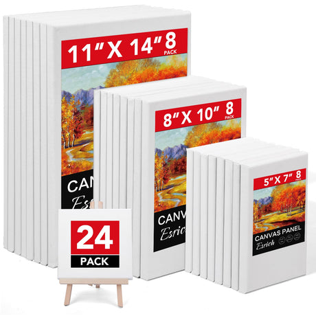 ESRICH Stretched Canvas for Painting, 24 Multi Pack 11x14, 8x10, 5x7(8 of Each) Blank Canvases for Painting, Primed Paint Canvas for Oil Paint, Acrylic Paint, for Beginners, Artists. ESRICH