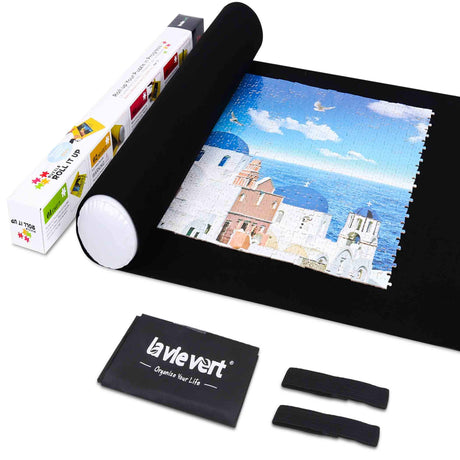 Lavievert Jigsaw Puzzle Roll Mat Puzzle Storage Saver Black Felt Mat, Long Box Package, No Folded Creases, Jigroll Up to 1,500 Pieces - Comes with A Drawstring Opening Design Bag LAVIEVERT