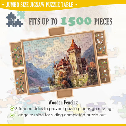 Puzzle Board, 1500 Pieces Rotating Puzzle Board with 6 Drawers and Cover, Wooden Lazy Susan Puzzle Table for Adults (27'' × 35'') - WoodArtSupply