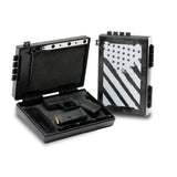 STOPBOX Gun Safe Alternative - Tactical Handgun Storage, Instant Access Portable Gun Case, TSA Compliant Gun Lock Box for Quick Handgun Access| FLAG CAMO + BLACK (2 Pack) | Compact Only STOP BOX