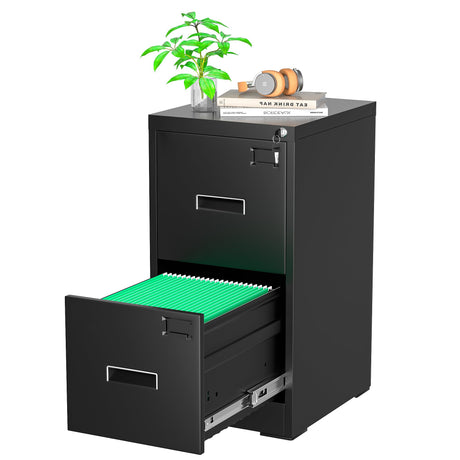 Greenvelly Black Filing Cabinet 2 Drawer, 18” D Vertical File Cabinet with Lock, Locking File Cabinet for Home Office, Metal File Cabinet for Hanging Letter/Legal Folders, Easy Assemble Greenvelly