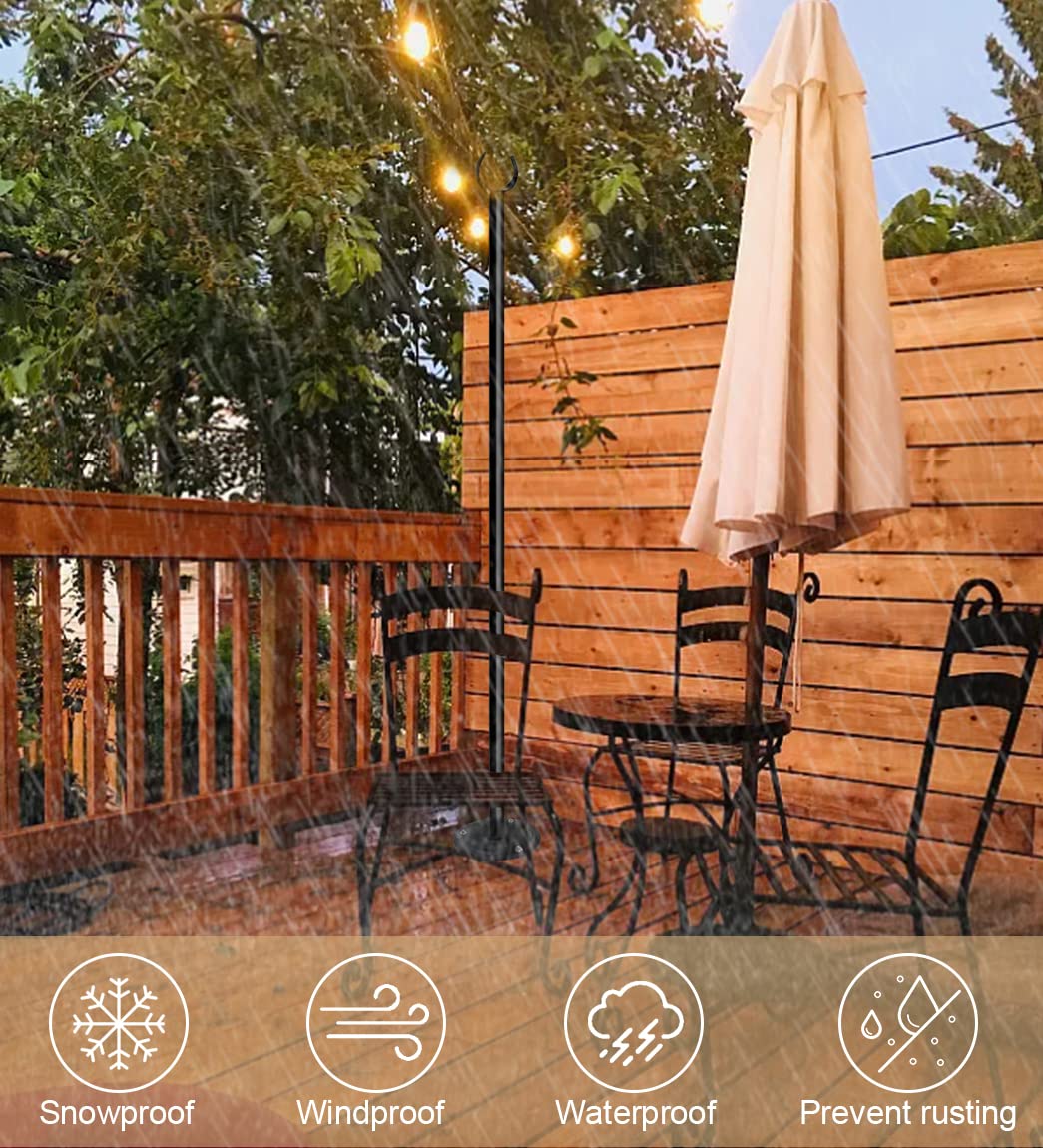 Sprimden 10ft String Light Poles for Outdoors, Outside Light Poles for Hard Ground Surface, Backyard, Patio, Outdoor Lighting, Matte Black, 2 Pack Sprimden