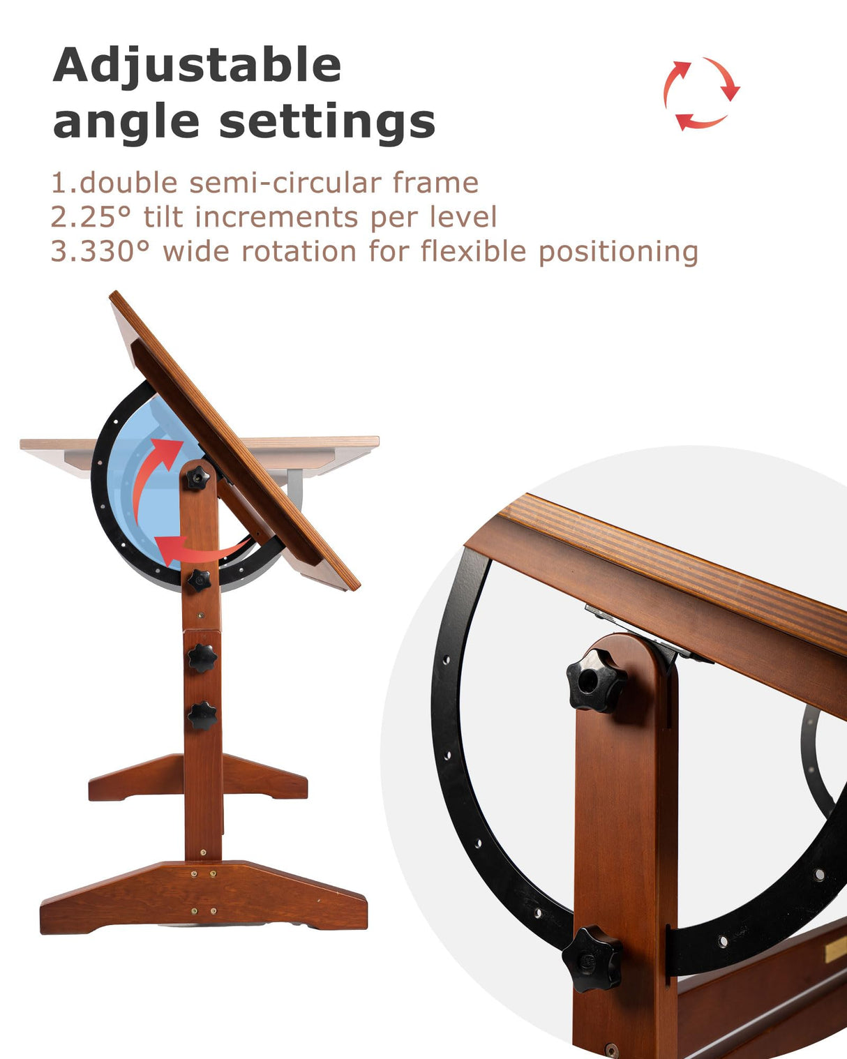 DJAR Adjustable Wooden Drafting Table, 35"x24" Walnut Drawing Desk for Art, Sketching, Painting & Writing DJAR