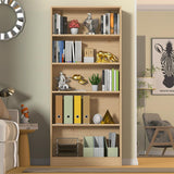 holzart 71" Tall Book Shelf, 5 Tier Large Bookshelf, Standing Wood Display Book Shelf for Living Room, Office, Library with Doors, 31.5" W x 70.87" H x 11.81" D, Oak holzart