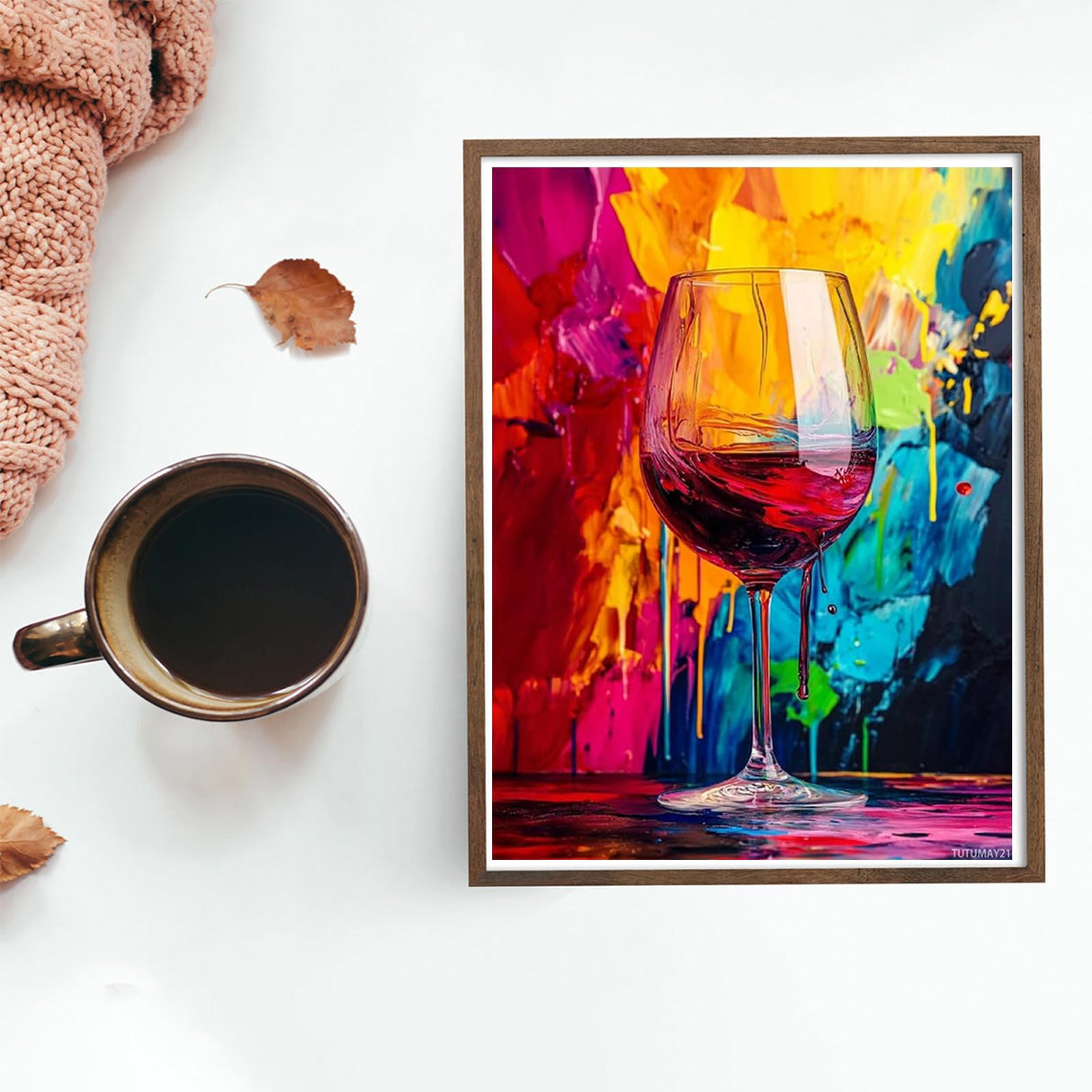 TUTUMAY21 Red Wine Glass Diamond Drawing Art Kit for Adults DIY Diamond Art Painting Full Drill Round Gem Art for Crafts Wall Decor 12x16inch TUTUMAY21