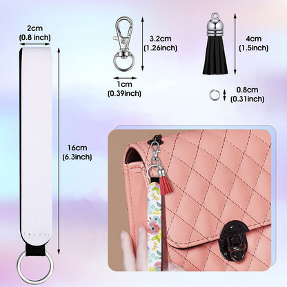 Hicarer 60 Pcs/15 Set Sublimation Blanks Wristlet Keychain Set, Sublimation Lanyard Blank Sublimation Keychain Tassels Neoprene Wristlet Swivel Snap Hooks and Jump Rings for DIY Keychains