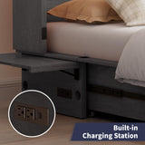 ijuicy Queen Size Murphy Bed with Foam Mattress and Side Storage Board, Cube Cabinet Bed with Charging Station Large Storage Drawers, Space-Saving Foldable Hideaway Bed-Grey ijuicy