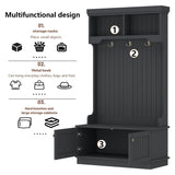 HIUU Farmhouse Hall Tree with Bench and Shoe Storage,Garage Lockers with Benches,Mud Room Bench with Storage and Seating(Black) HIUU